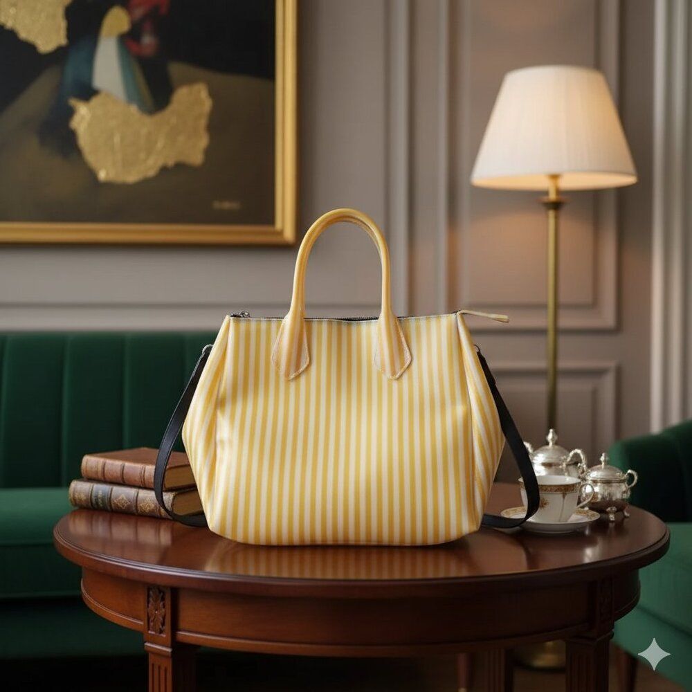 NWT Gianni Chiarini Designs GUM ITALIAN striped bag Yellow White